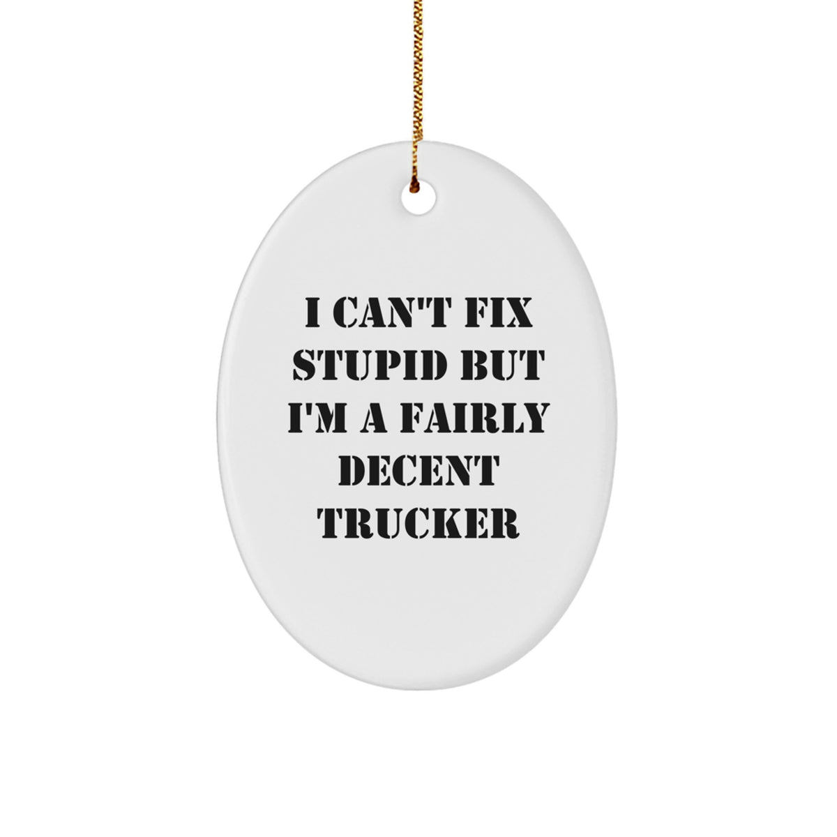 Funny Trucker Gifts for Men, Oval Ornament 'I Can't Fix Stupid But I'm A Fairly Decent Trucker' Christmas Unique Gifts from Family - Image 1