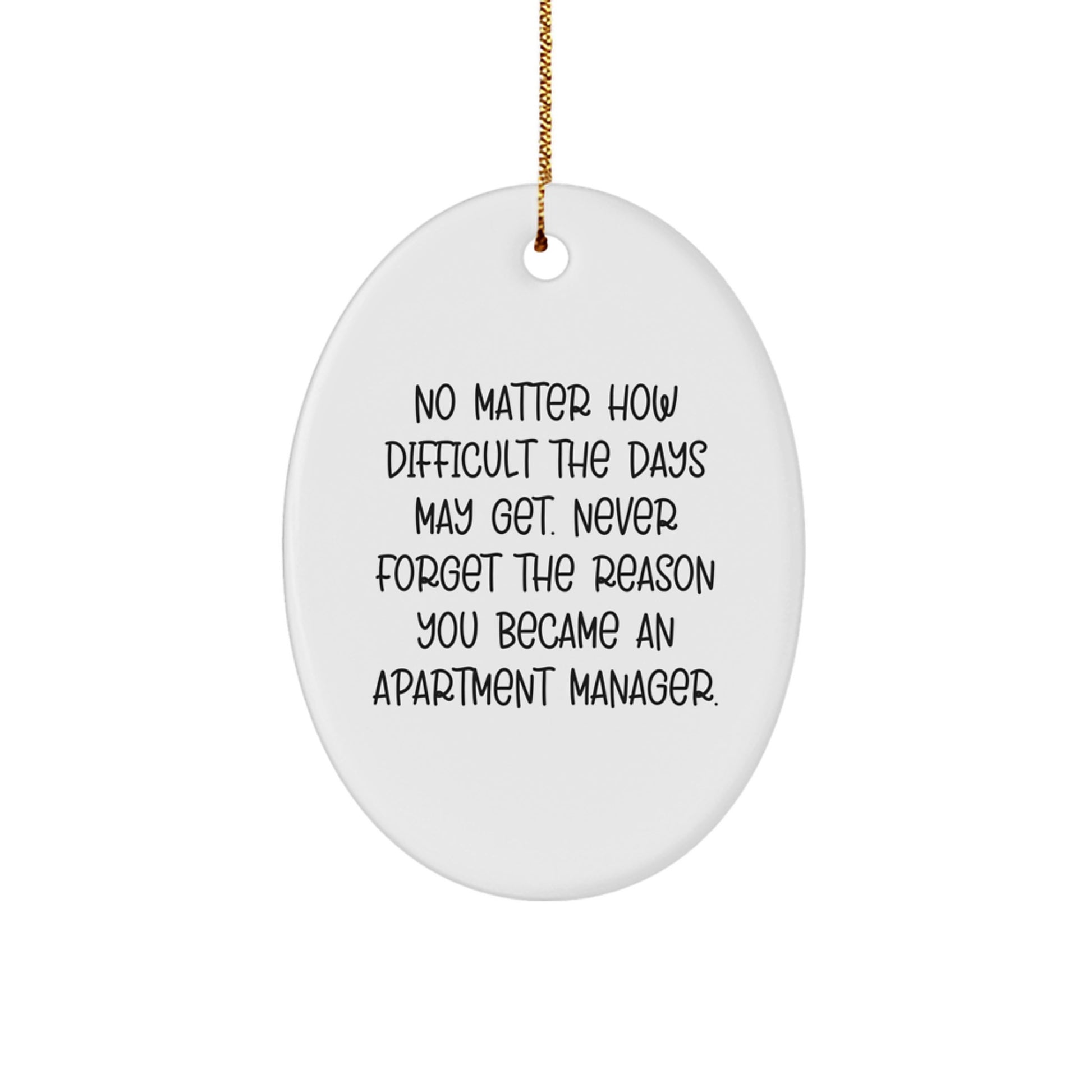 Apartment Manager Gifts from Friends and Family - Inspirational Oval Ornament for Christmas, 'No Matter How Difficult The Days May Get. Never Forget The Reason You Became An Apartment Manager.' - Image 1