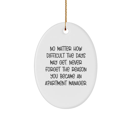 Apartment Manager Gifts from Friends and Family - Inspirational Oval Ornament for Christmas, 'No Matter How Difficult The Days May Get. Never Forget The Reason You Became An Apartment Manager.' - Image 1