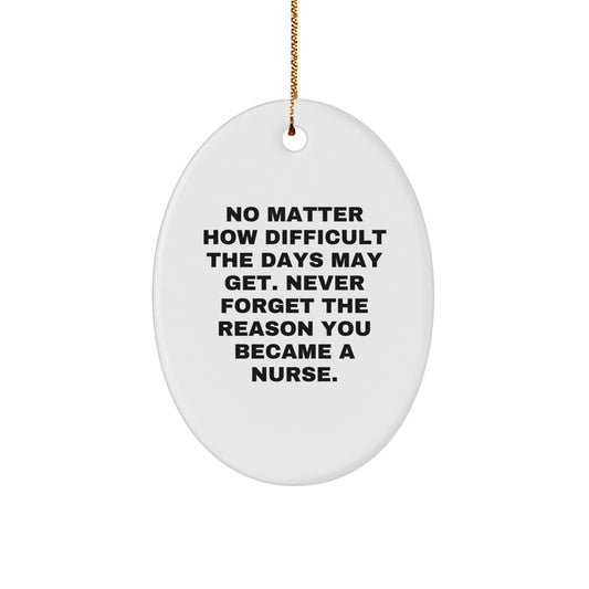 Nurse Christmas Unique Gifts from Men for Women - Oval Ornament with Inspirational Quote - 'Never Forget The Reason You Became A Nurse' - Oval Ornament for Nurse - Image 1