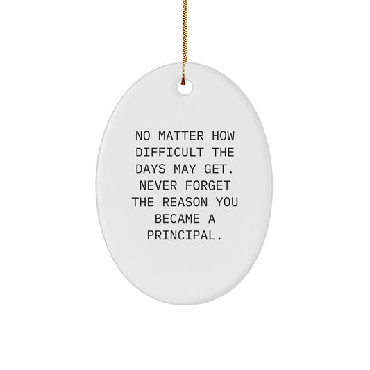 Inspirational Principal Gifts from Friends, Family and Colleagues - Oval Ornament Quote Never Forget the Reason You Became a Principal - Christmas Unique Gifts for Men, Women, Coworkers - Image 1