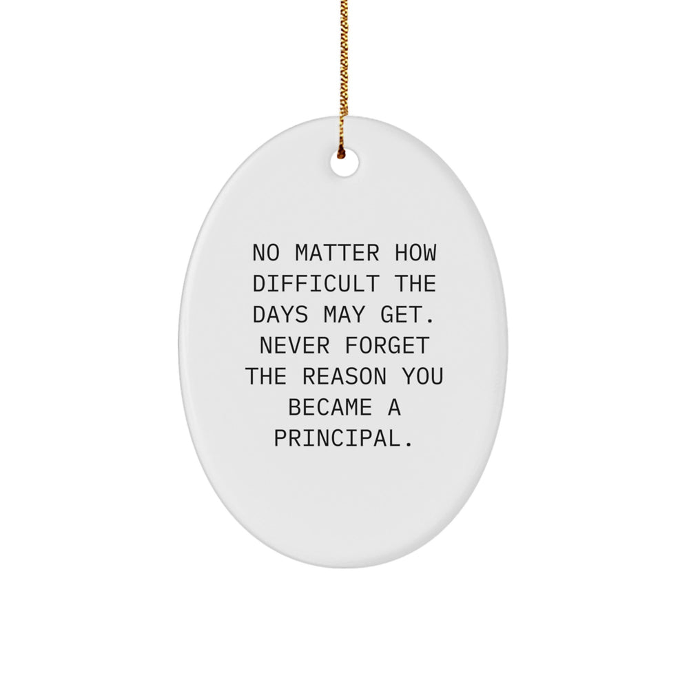 Inspirational Principal Gifts from Friends, Family and Colleagues - Oval Ornament Quote Never Forget the Reason You Became a Principal - Christmas Unique Gifts for Men, Women, Coworkers - Image 1