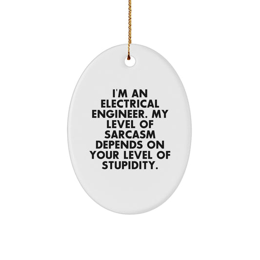 Electrical Engineer Gifts - 'I'm An Electrical Engineer. My Level Of Sarcasm Depends On Your Level Of Stupidity.' Funny Oval Ornament for Christmas from Friends to Family - Image 1