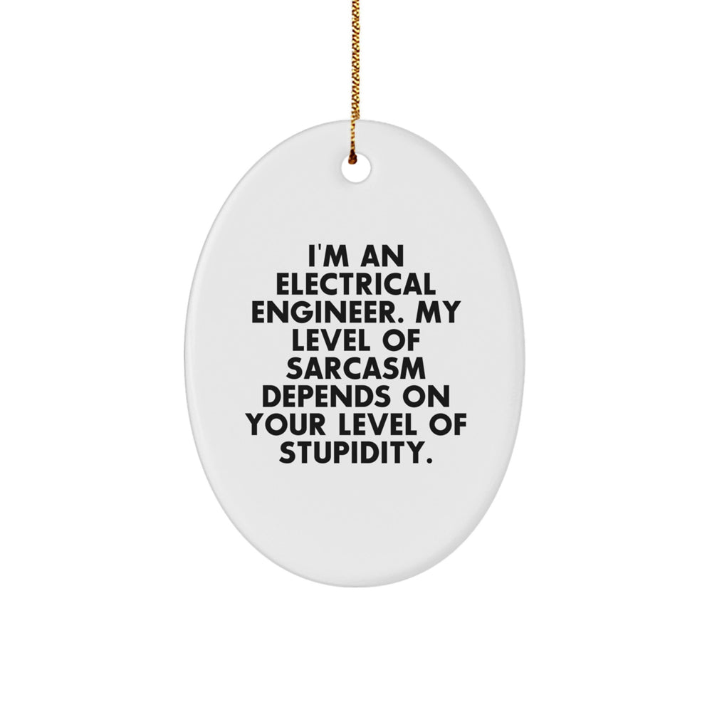 Electrical Engineer Gifts - 'I'm An Electrical Engineer. My Level Of Sarcasm Depends On Your Level Of Stupidity.' Funny Oval Ornament for Christmas from Friends to Family - Image 1