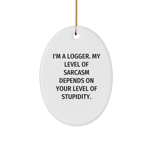 Funny Logger Gifts for Men - Oval Ornament with Sarcasm Quote, Gifts from Family for Logger, Christmas Unique Gifts - Image 1