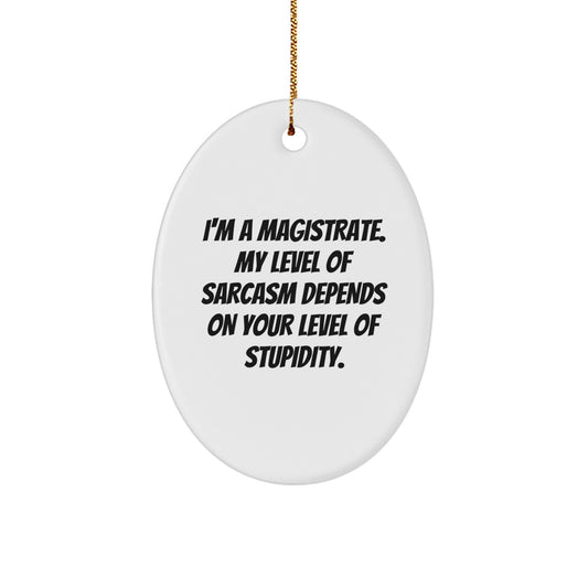 Magistrate Oval Ornament Gifts from Friends to Family - Funny Quote, Oval Shaped Decor, White Color, Christmas Unique Gifts - Image 1