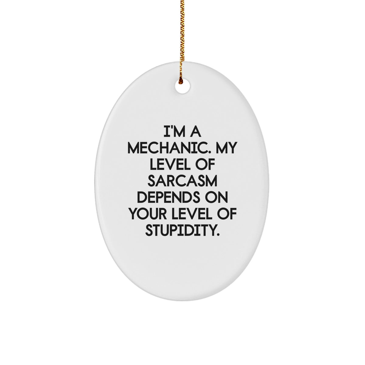 Funny Mechanic Gifts from Men to Friends, Oval Ornament for Mechanic Christmas Unique Decorations - Sarcasm Level Depends on Your Level of Stupidity - Image 1