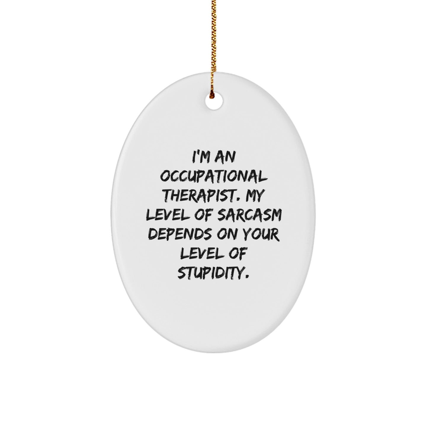 Funny Occupational Therapist Gifts for Men, Unique Oval Ornament from Friends, Sarcasm Level Depends on Stupidity, Christmas Unique Presents - Image 1