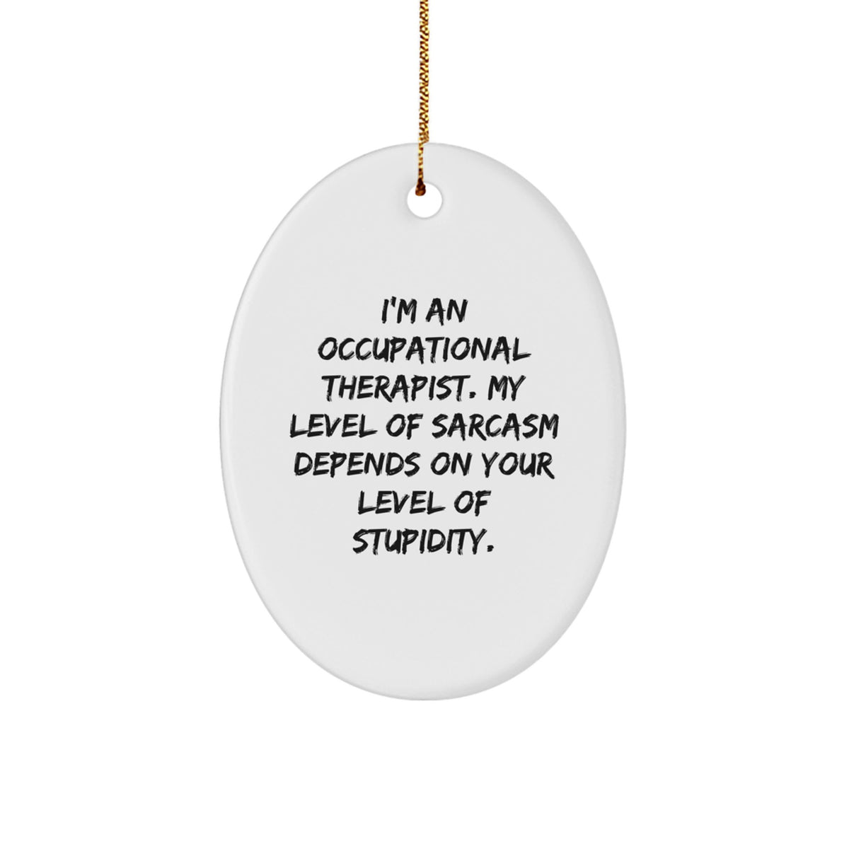 Funny Occupational Therapist Gifts for Men, Unique Oval Ornament from Friends, Sarcasm Level Depends on Stupidity, Christmas Unique Presents - Image 1