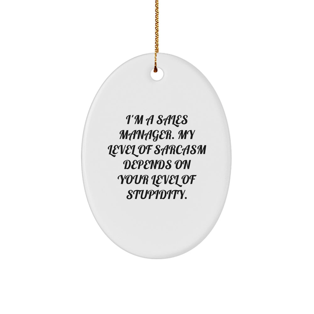 Funny Sales Manager Gifts from Friends and Family - Oval Ornament for Sales Manager - I'm A Sales Manager. My Level Of Sarcasm Depends On Your Level Of Stupidity. Christmas Unique Gifts - Image 1