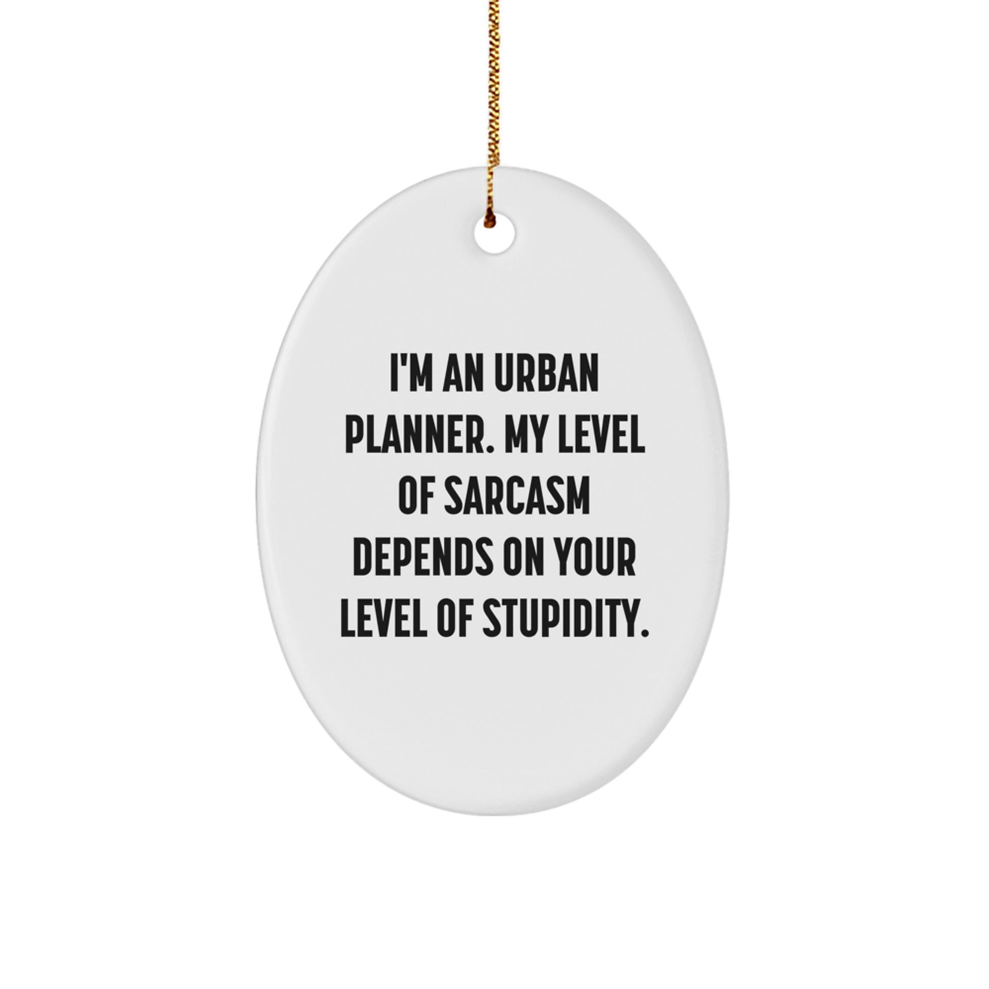 Urban Planner Gifts from Friends - Funny Oval Ornament for Christmas with I'm An Urban Planner. My Level Of Sarcasm Depends On Your Level Of Stupidity. Quote - Image 1
