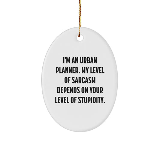 Urban Planner Gifts from Friends - Funny Oval Ornament for Christmas with I'm An Urban Planner. My Level Of Sarcasm Depends On Your Level Of Stupidity. Quote - Image 1