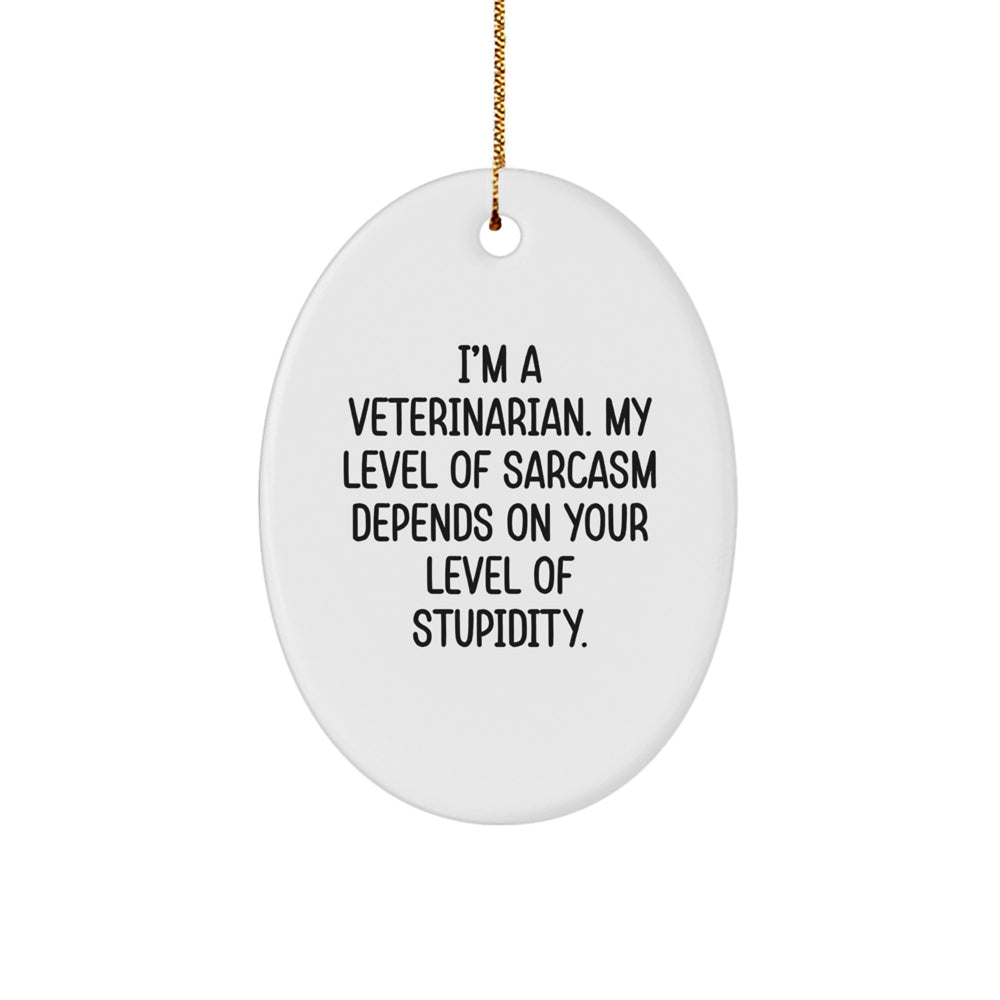 Funny Veterinarian Oval Ornament, Gifts from Friends and Family, Perfect for Veterinarian Christmas Unique Gifts, I'm A Veterinarian. My Level Of Sarcasm Depends On Your Level Of Stupidity. - Image 1