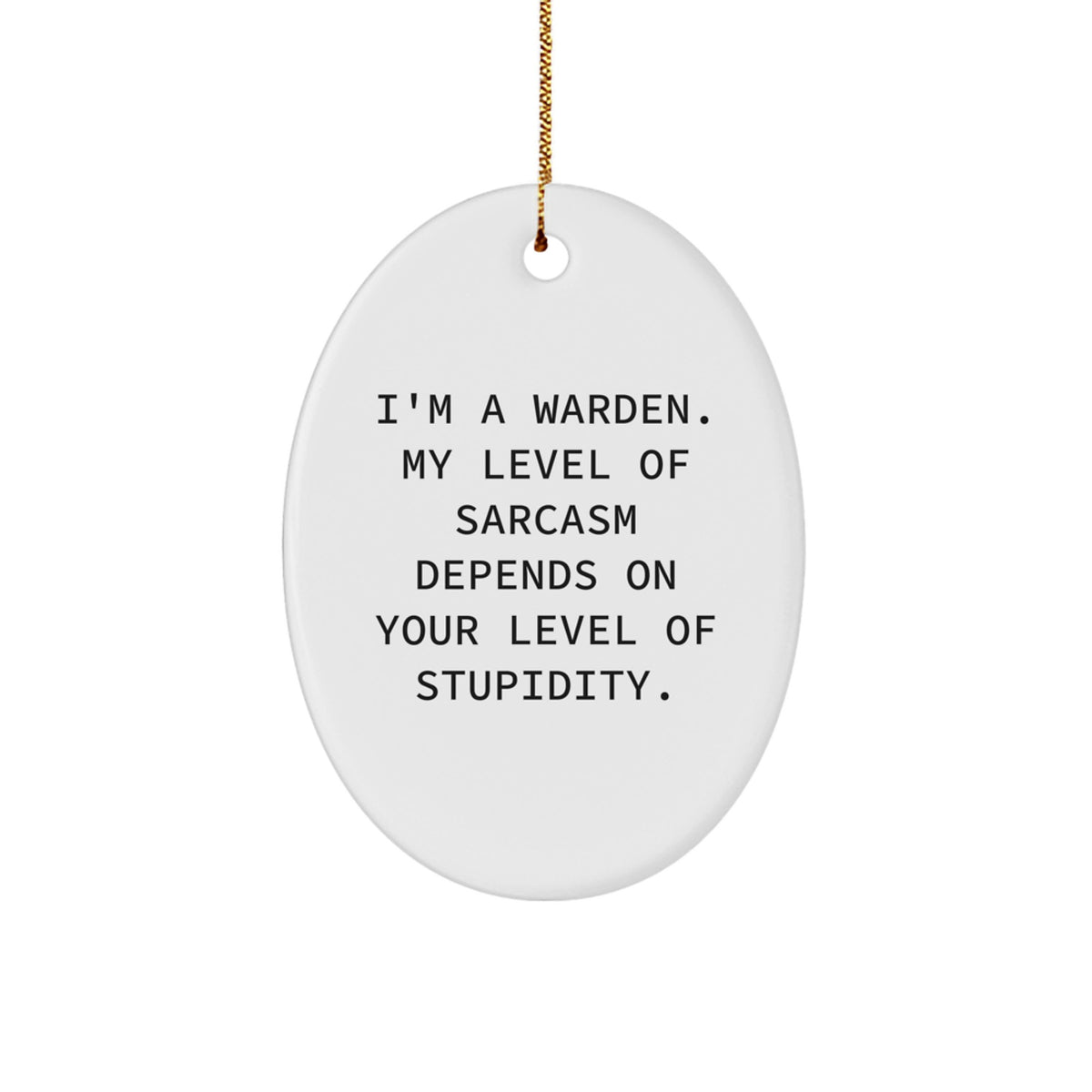 Funny Warden Oval Ornament Gifts from Friends for Warden Men - Oval Ornament with I'm A Warden Level Of Sarcasm Depends On Your Level Of Stupidity - Christmas Unique Gifts - Image 1
