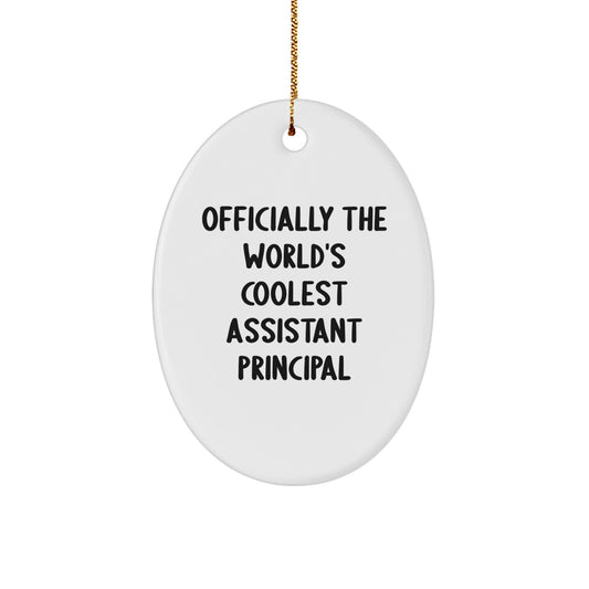 Funny Assistant Principal Gifts from Family to Men - Oval Ornament with 'Officially The World's Coolest Assistant Principal' Quote, Christmas Unique Gifts for Coworkers - Image 1