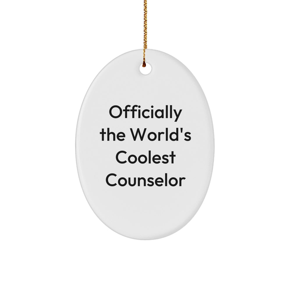 Funny Counselor Gifts, Officially The World's Coolest Counselor, Oval Ornament, Christmas Unique Gifts from Friends for Counselor - Image 1