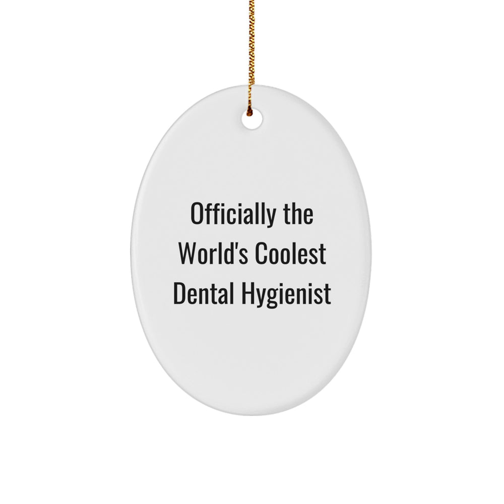 Funny Dental Hygienist Gifts from Friends for Christmas Unique Oval Ornament - Officially The World's Coolest Dental Hygienist - Image 1