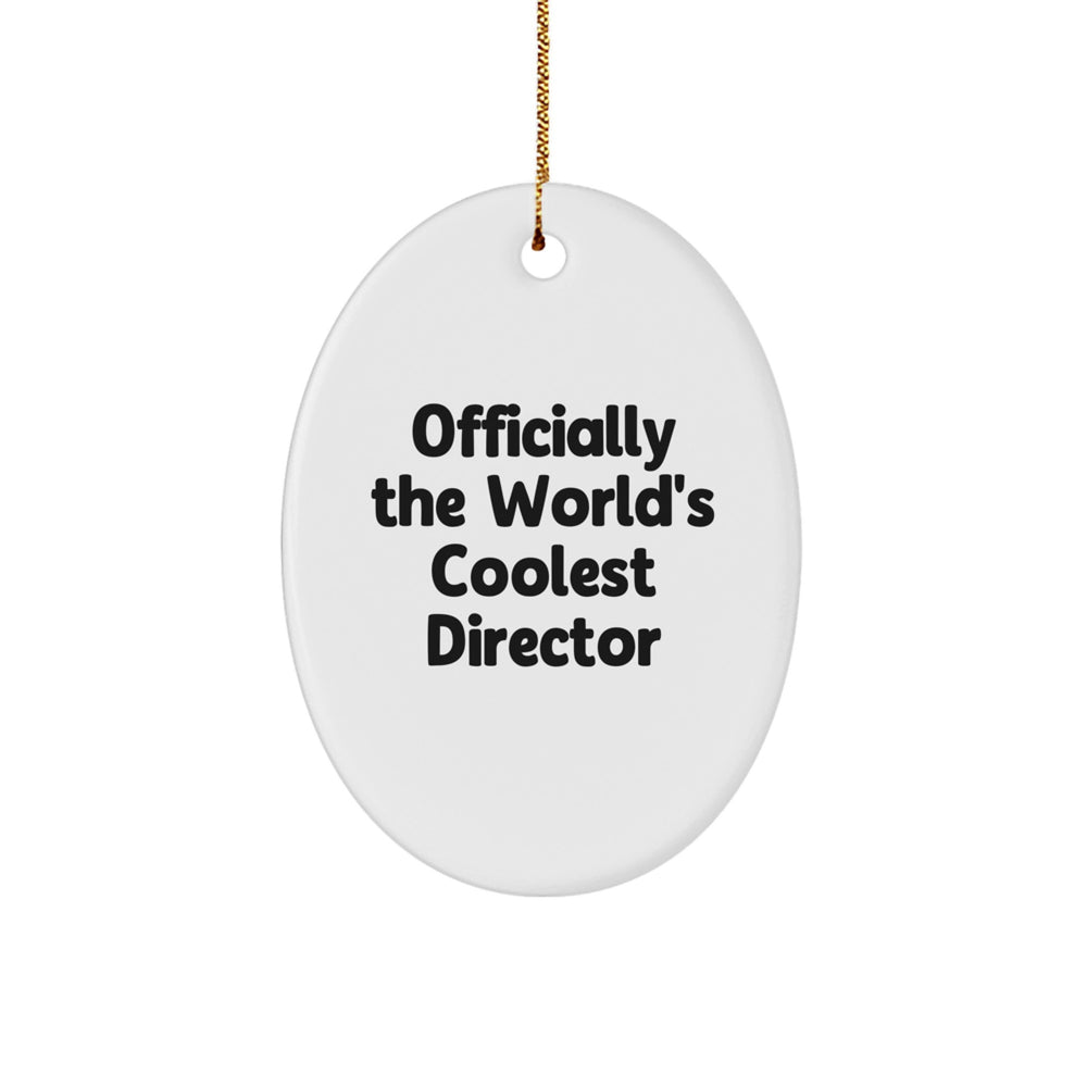 Funny Gifts from Friends, Men, or Family to the Director 'Officially The World's Coolest Director', Oval Ornament for Christmas Unique Gifts - Image 1