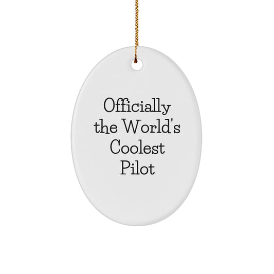 Funny Pilot Gifts for Men - Oval Ornament with 'Officially The World's Coolest Pilot' Quote, Perfect for Christmas Unique Gifts from Friends to Family - Image 1