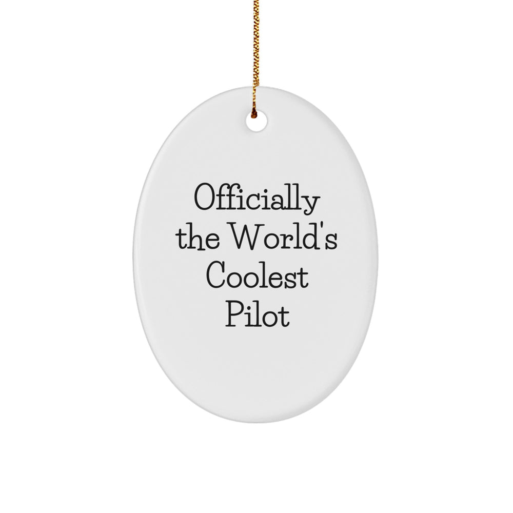 Funny Pilot Gifts for Men - Oval Ornament with 'Officially The World's Coolest Pilot' Quote, Perfect for Christmas Unique Gifts from Friends to Family - Image 1