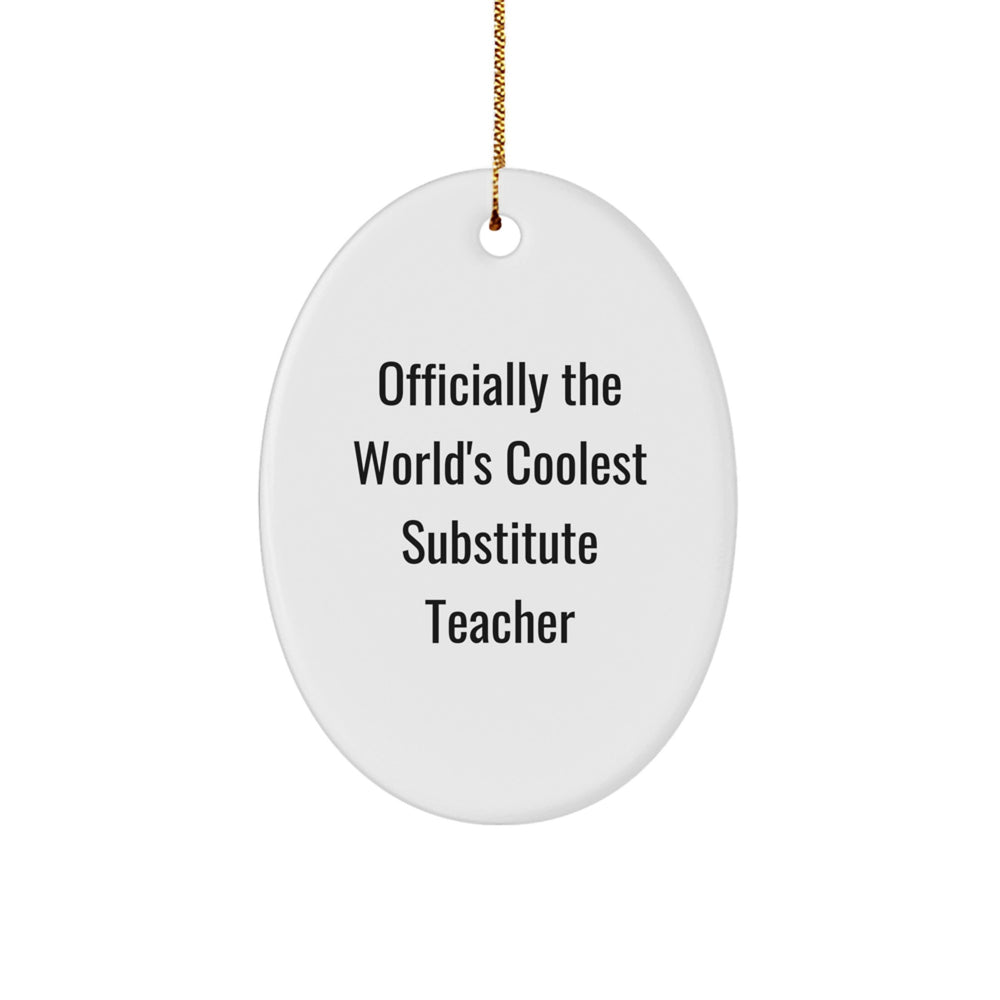 Funny Substitute Teacher Oval Ornament, Gifts from Family and Friends for the World's Coolest Substitute Teacher, Christmas Unique Gifts - Image 1