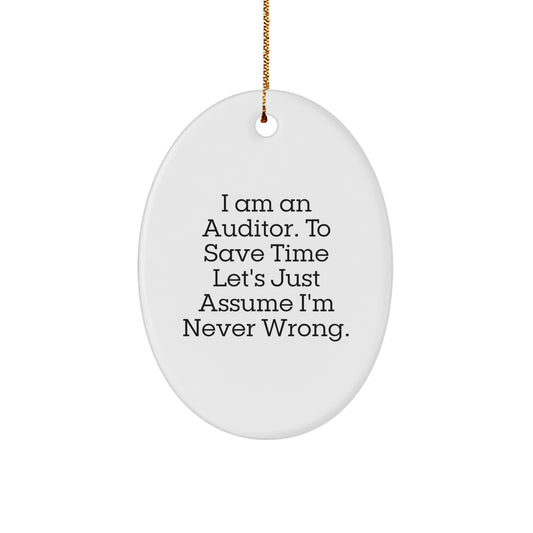 Funny Auditor Gift for Men Oval Ornament with I'm Never Wrong Quote, Unique Christmas Unique Gifts from Family, Perfect for Auditor Coworkers, Friends, and Family - Image 1