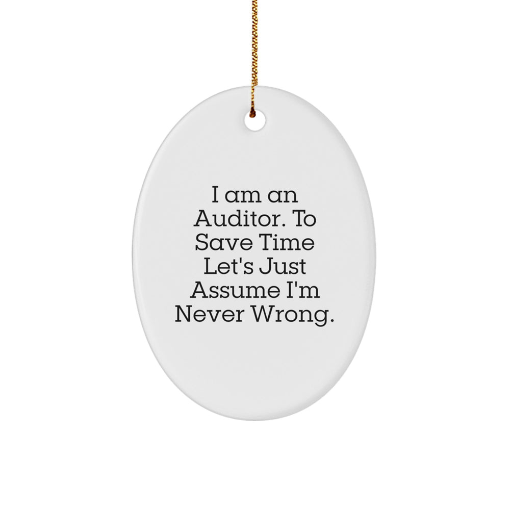 Funny Auditor Gift for Men Oval Ornament with I'm Never Wrong Quote, Unique Christmas Unique Gifts from Family, Perfect for Auditor Coworkers, Friends, and Family - Image 1