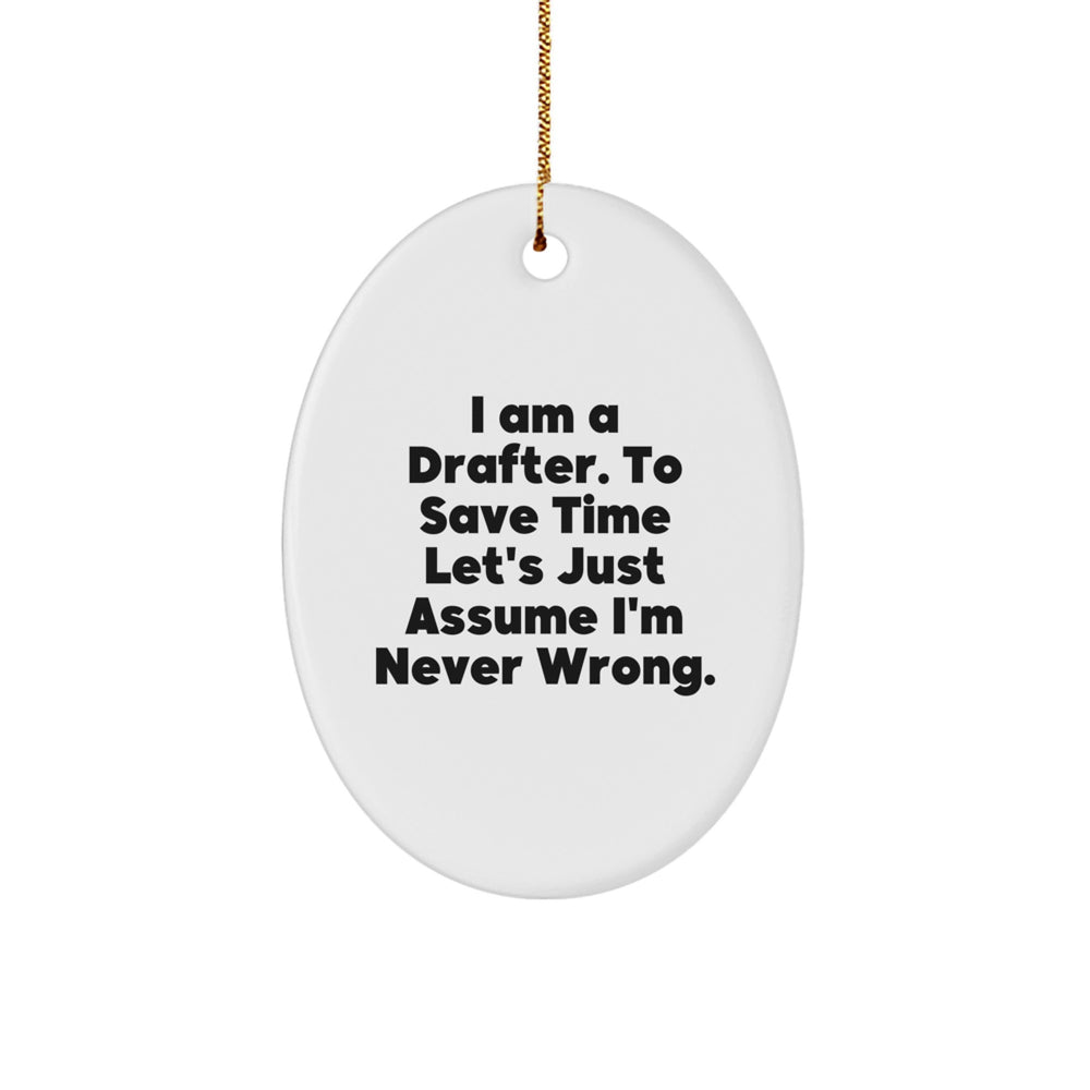 Funny Drafter Gifts from Men, Oval Ornament for Drafter Friends Coworkers Family, Inspirational Quote I'm Never Wrong Christmas Unique - Image 1