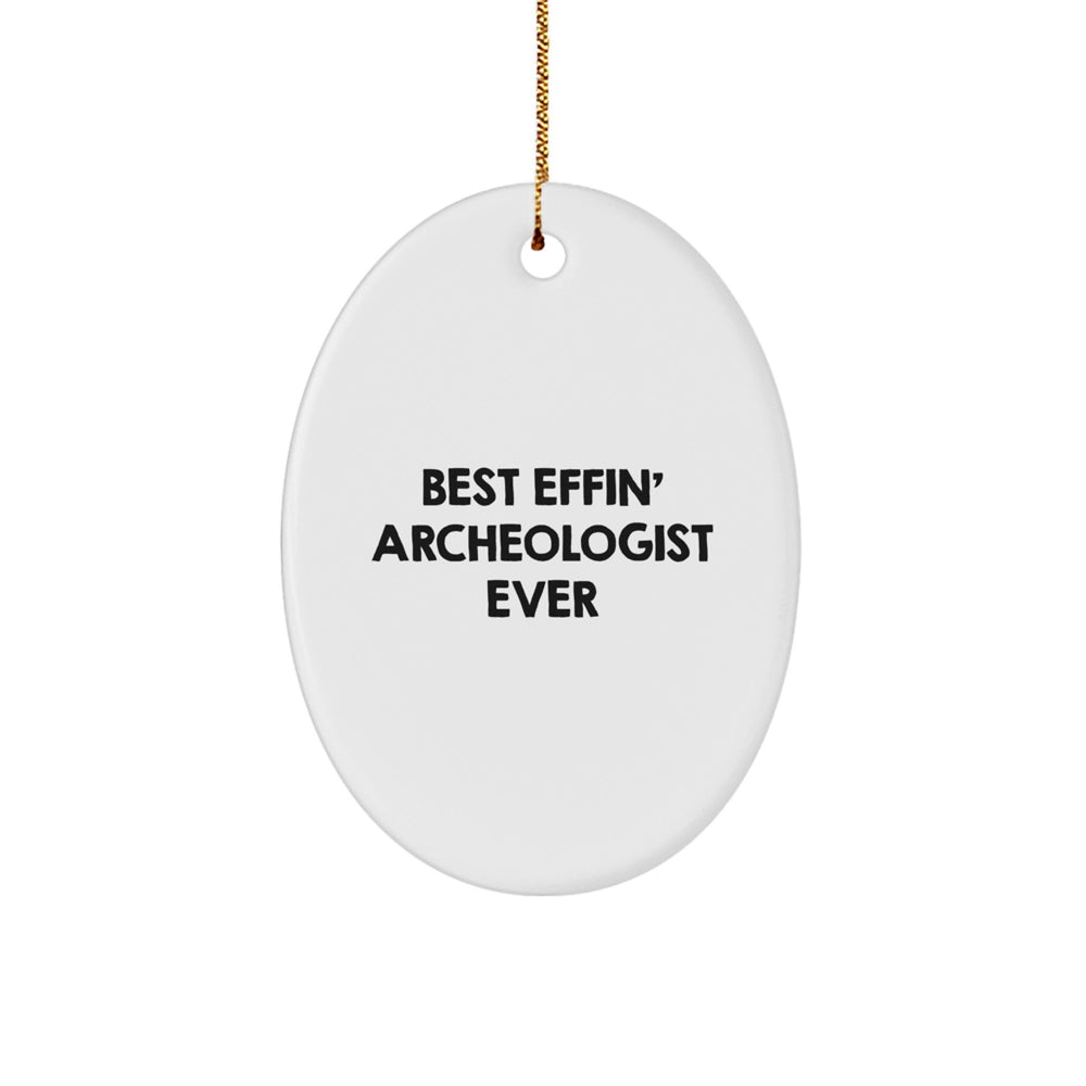 Funny Archeologist Gifts from Friends and Family, Best Effin' Archeologist Ever Oval Ornament for Christmas Unique Presents - Image 1