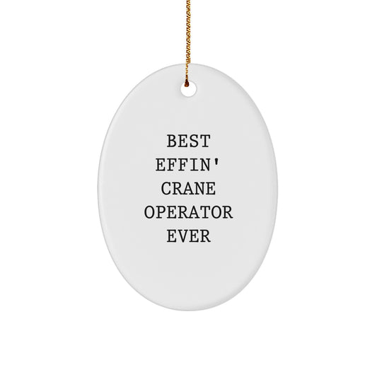 Funny Crane Operator Gifts for Men, Best Effin' Crane Operator Ever Oval Ornament, Christmas Unique Gifts from Friends to Family - Image 1