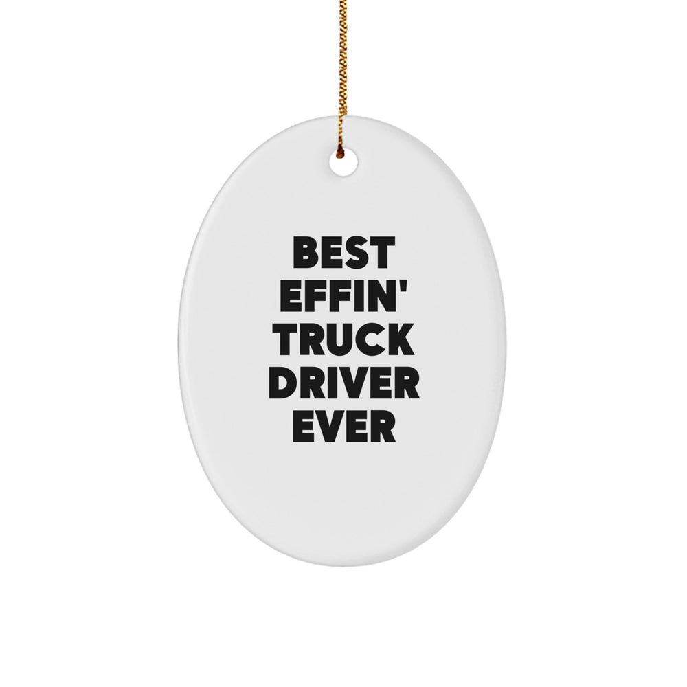 Funny Truck Driver Gifts from Men to Their Favorite Truck Driver, Christmas Unique Gifts, Best Effin' Truck Driver Ever Oval Ornament - Image 1
