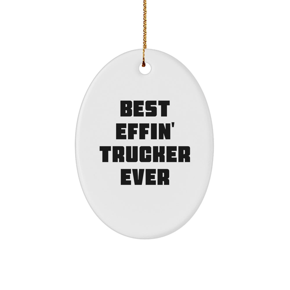 Funny Trucker Gifts from Friends - Best Effin' Trucker Ever Oval Ornament Christmas Unique Presents for Trucker Men - Image 1