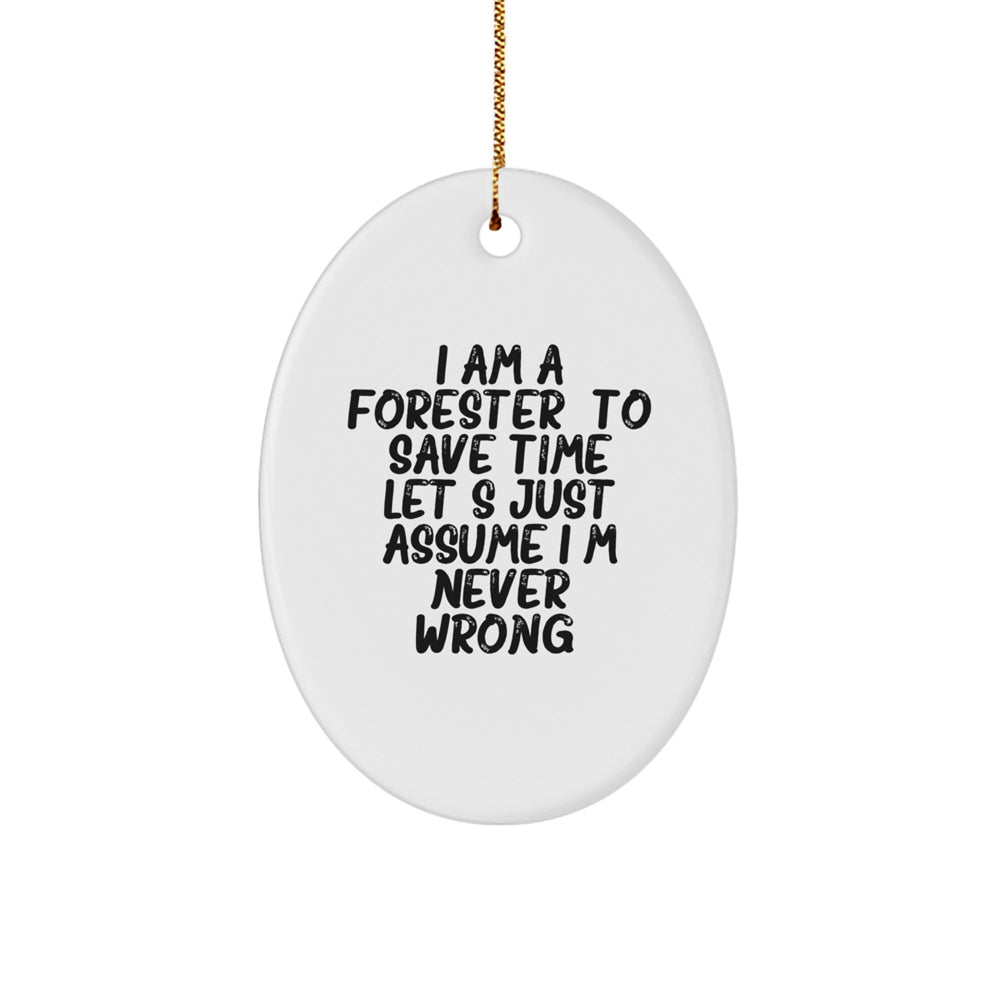 Forester Gifts for Men, Funny Oval Ornament with 'I Am A Forester. To Save Time Let's Just Assume I'm Never Wrong.' Quote, Christmas Unique Gifts from Friends and Family - Image 1