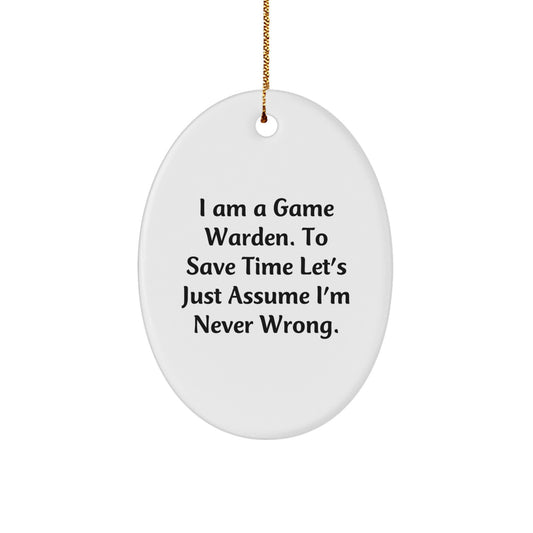 Game Warden Oval Ornament, Funny Christmas Unique Gift for Game Wardens, White Oval Shaped MDF Decorative Ornament with Gold Cord, Ideal Gift from Friends and Family - Image 1