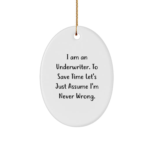 Funny Underwriter Gifts for Men Women Friends Family - I Am An Underwriter Quote Oval Ornament, Gold Cord Included - Oval Ornament, White, Christmas Unique Gifts from Friends to Underwriter - Image 1