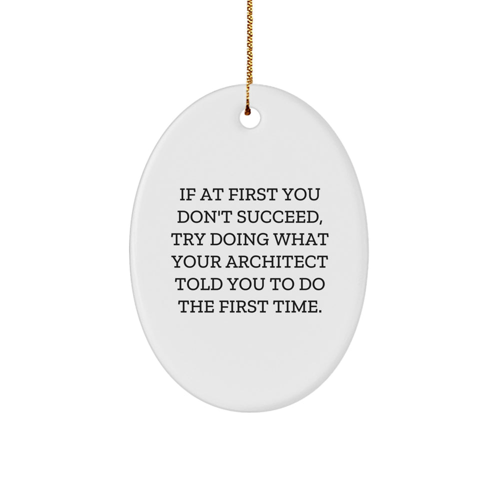 Funny Architect Gifts for Men, Oval Ornament with Inspirational Quote, Gifts from Friends, Unique Christmas Decorations - Image 1