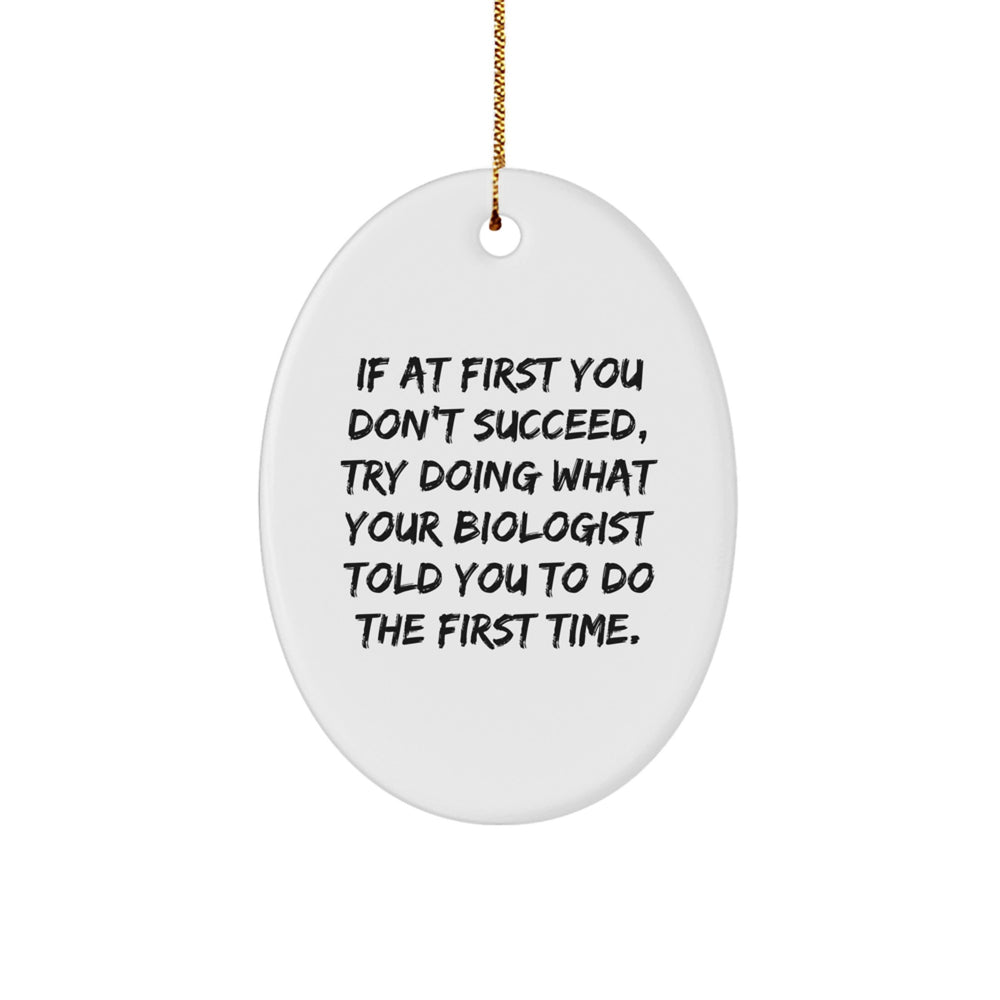 Funny Biologist Gifts from Friends - Oval Ornament, White, 3.25" Tall - 'If At First You Don't Succeed...' for Christmas - Image 1