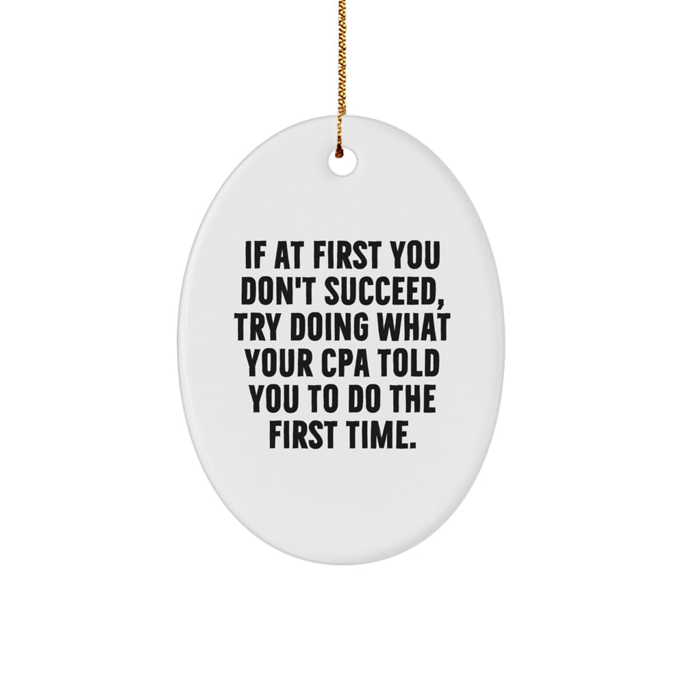 Funny CPA Gifts from Family, Oval Christmas Ornament for CPA, Try Doing What Your CPA Told You To Do First Time - Image 1