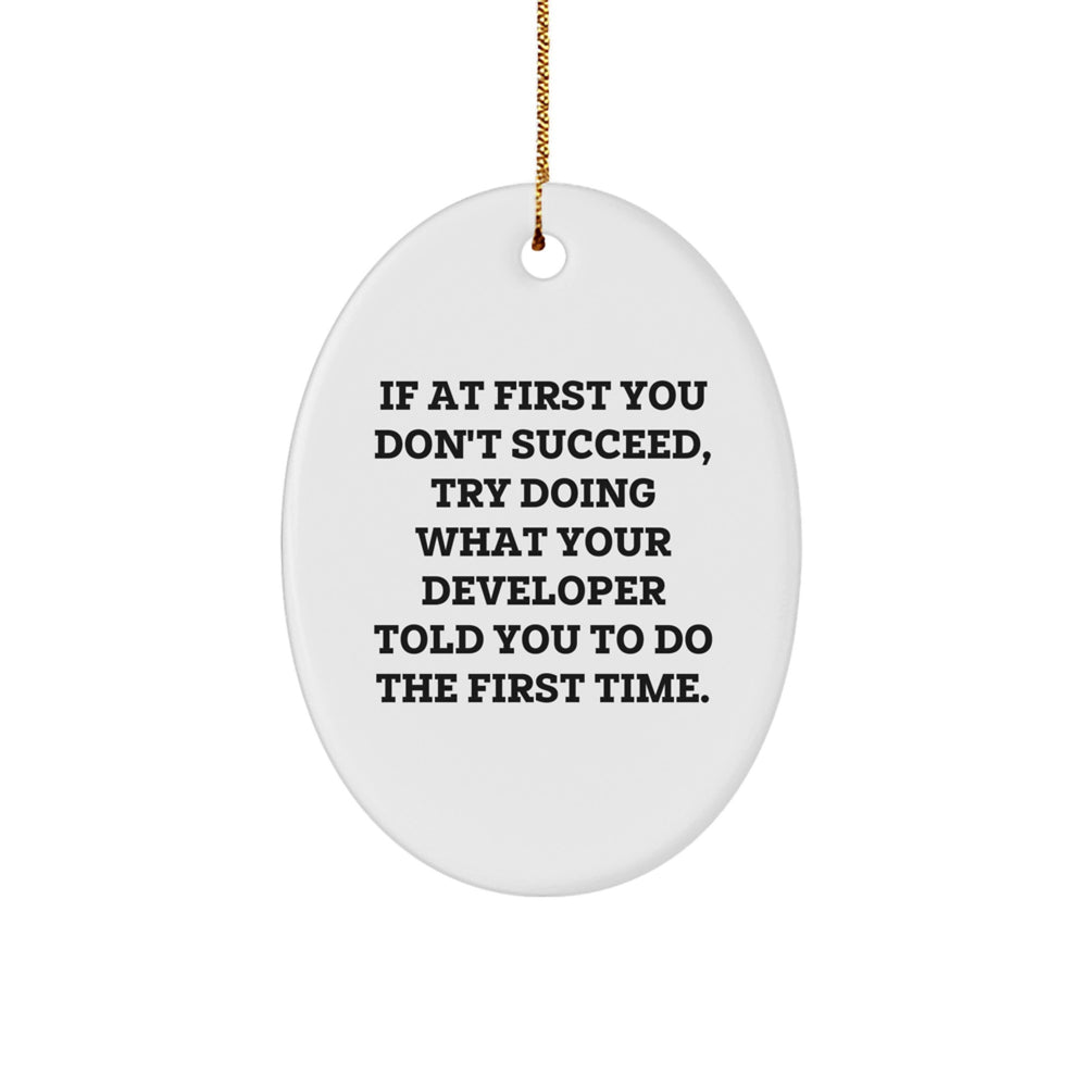 Funny Developer Gift Ideas, Oval Ornament for Christmas, 'If At First You Don't Succeed...' Motivational Developer Decor - Image 1
