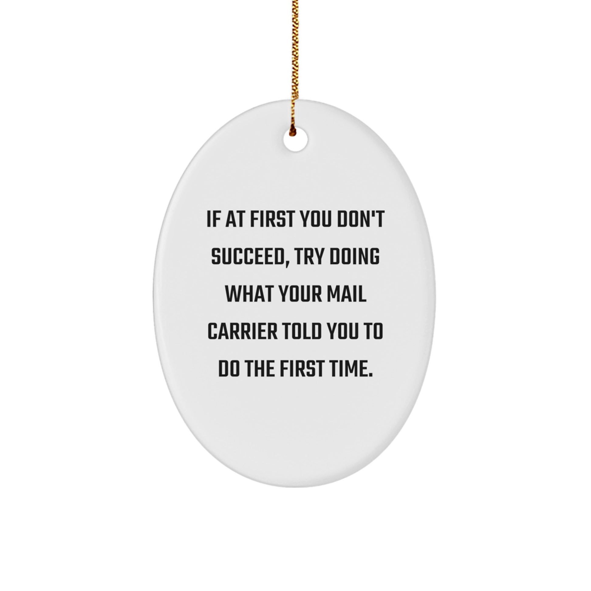 Funny Mail Carrier Gifts from Friends and Family - Oval Ornament with 'If At First You Don't Succeed, Try Doing What Your Mail Carrier Told You To Do The First Time.' Quote - Christmas Unique Gifts - Image 1