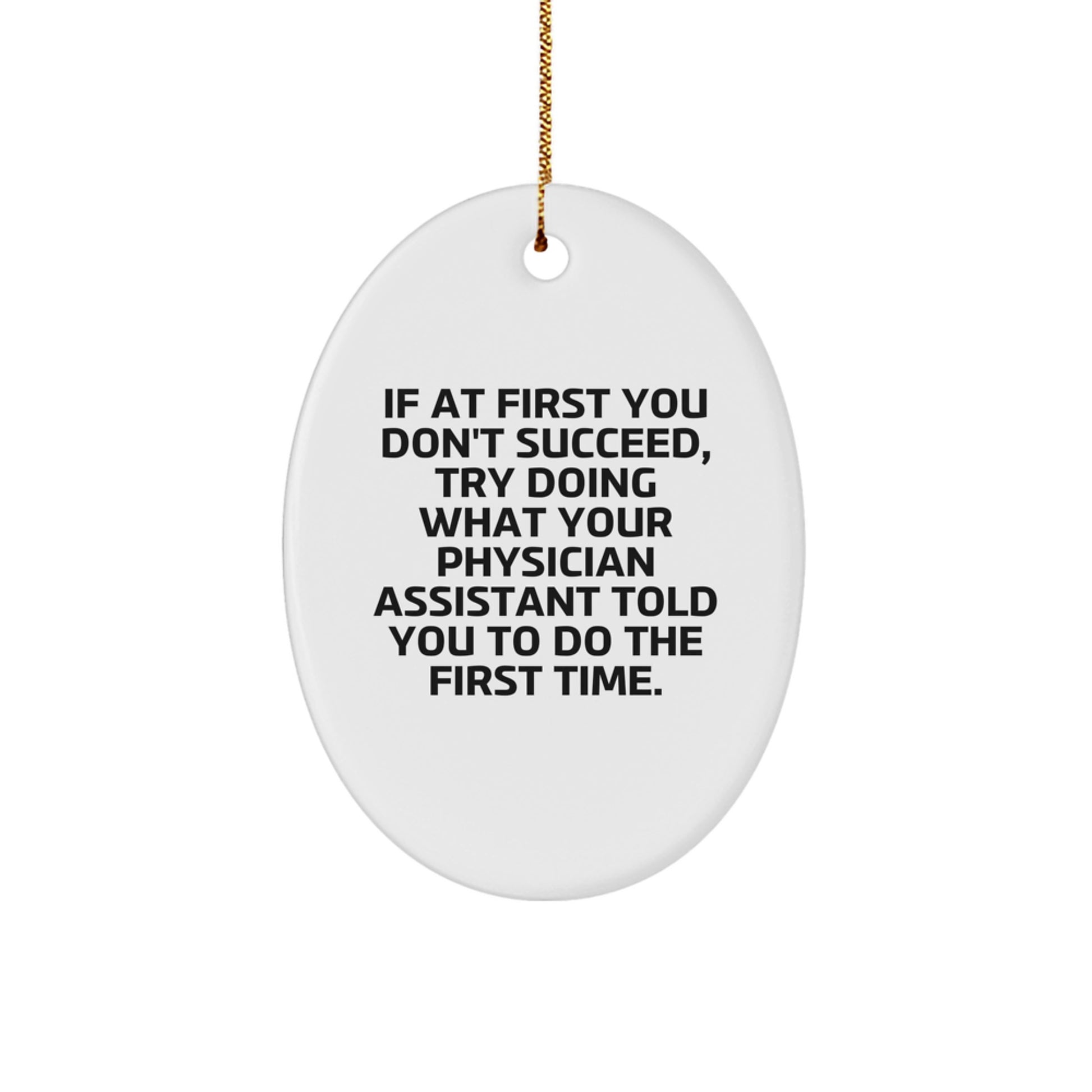 Funny Physician Assistant Gifts for Christmas, Oval Ornament, If At First You Don't Succeed, Try Doing What Your Physician Assistant Told You To Do The First Time, Gifts from Friends and Family - Image 1