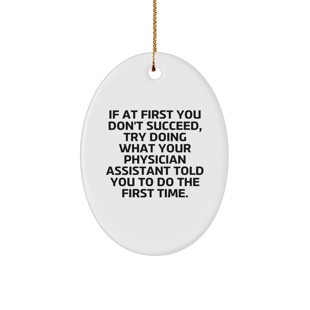 Funny Physician Assistant Gifts for Christmas, Oval Ornament, If At First You Don't Succeed, Try Doing What Your Physician Assistant Told You To Do The First Time, Gifts from Friends and Family - Image 1
