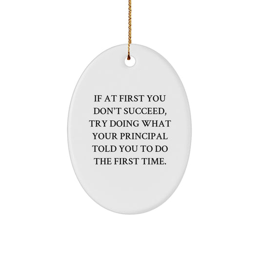 Funny Principal Gifts Oval Ornament If At First You Don't Succeed, Try Doing What Your Principal Told You To Do The First Time. for Christmas, Gifts from Men to Principal - Image 1