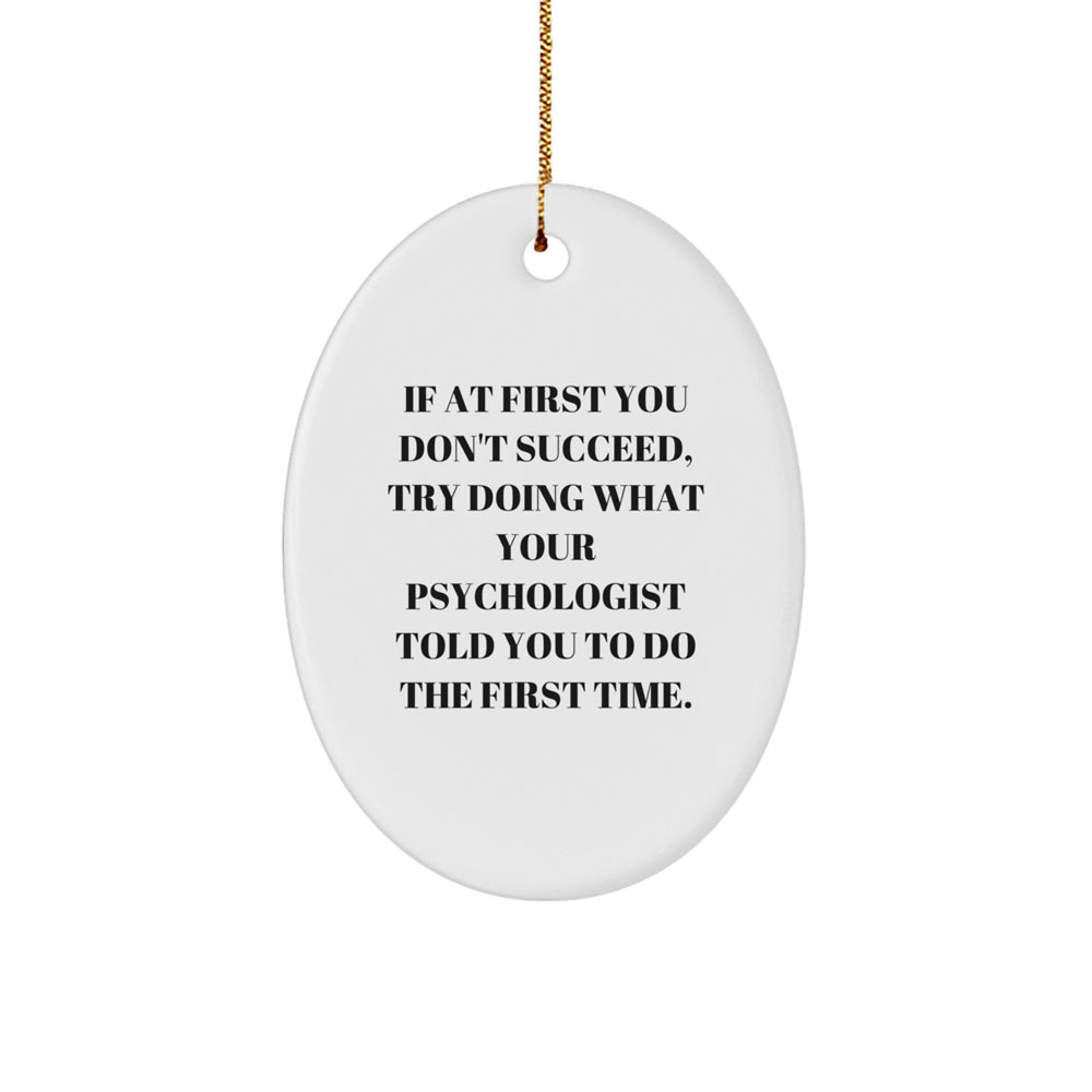 Funny Psychologist Gifts from Men to Family, Oval Ornament with 'If At First You Don't Succeed' Quote for Christmas Unique - Image 1