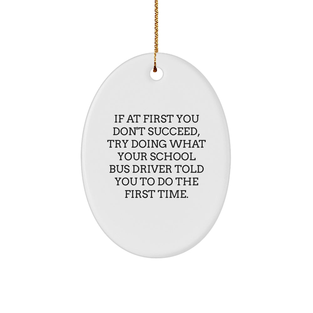 Funny School Bus Driver Gifts from Friends, Family, or Coworkers - Oval Ornament with 'If At First You Don't Succeed...' Quote, Perfect for Christmas - Image 1