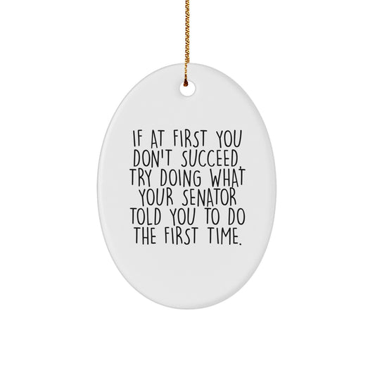 Funny Senator Christmas Unique Gifts from Men to Friends - Oval Ornament - If At First You Don't Succeed, Try Doing What Your Senator Told You To Do The First Time. - Image 1
