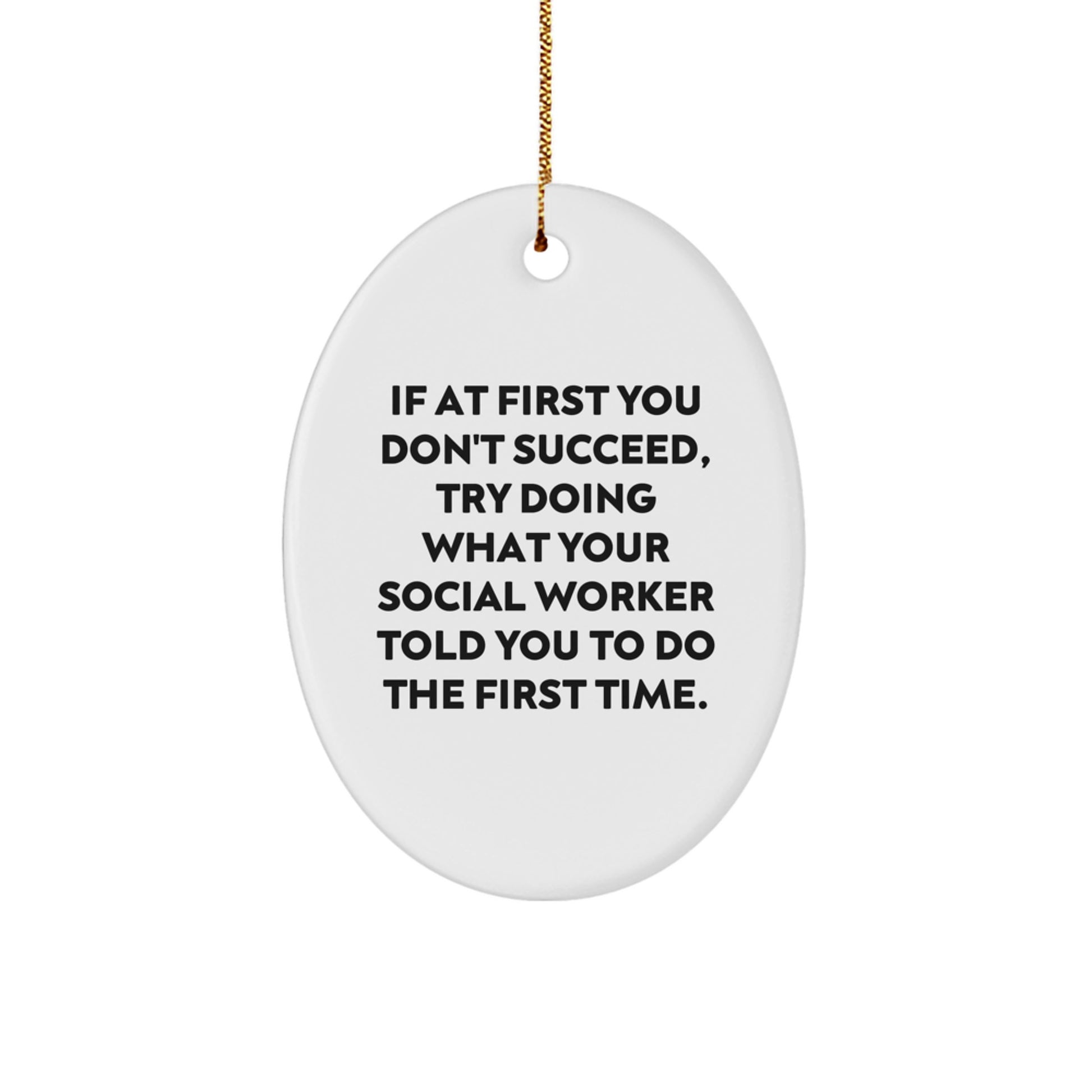 Funny Social Worker Gift, Oval Ornament for the Best Social Worker, If At First You Don't Succeed, Gifts from Friends to Social Worker - Image 1