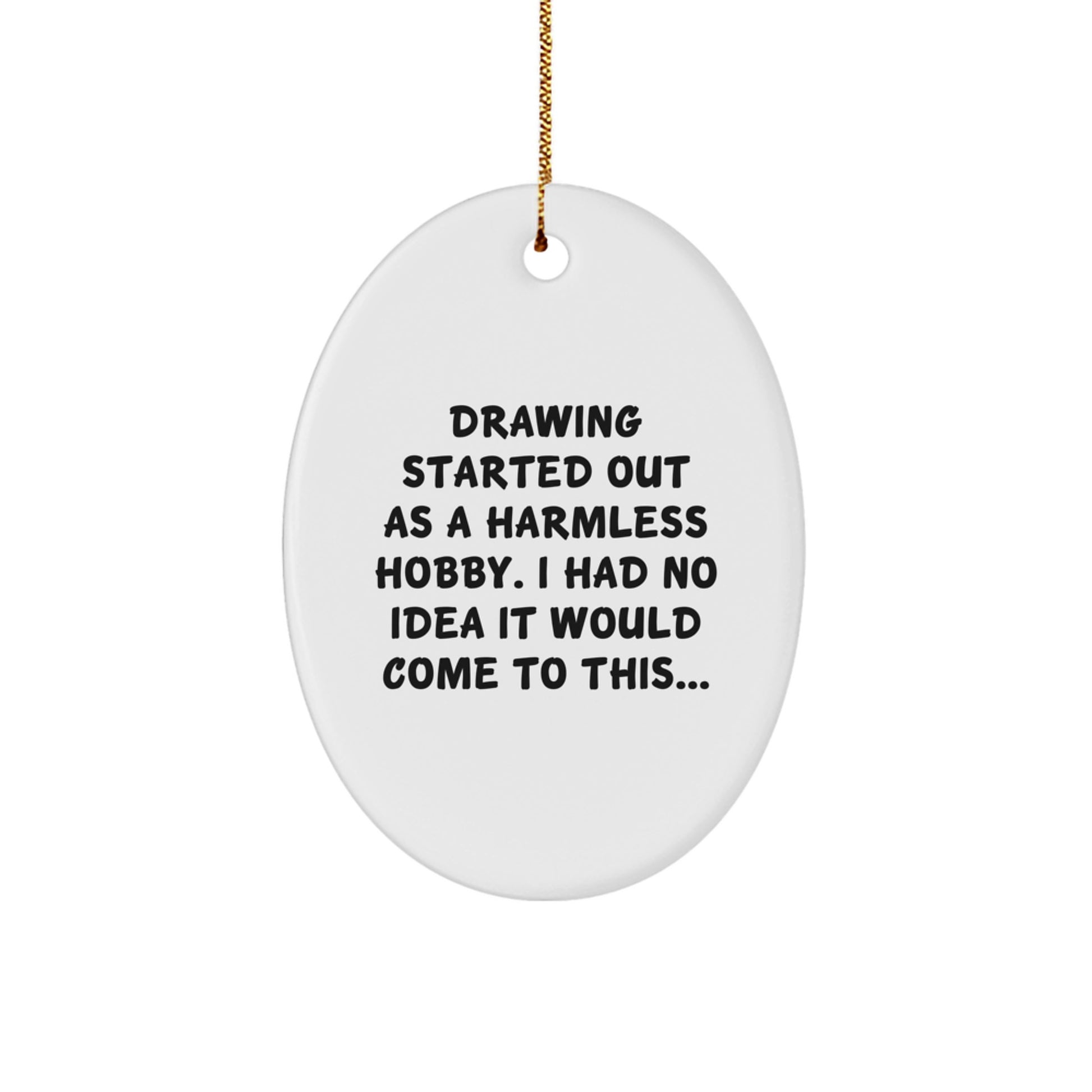 Funny Drawing Gifts for Friends, Oval Ornament, White, Sublimation Printing, Christmas Unique Gifts from Family - Image 1