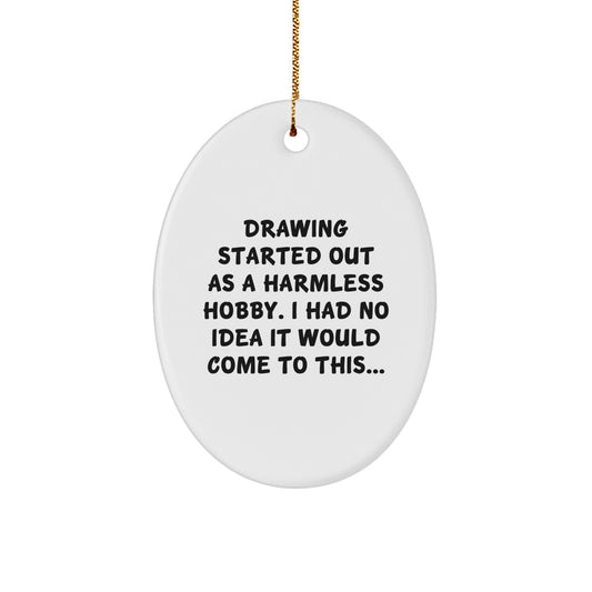 Funny Drawing Gifts for Friends, Oval Ornament, White, Sublimation Printing, Christmas Unique Gifts from Family - Image 1