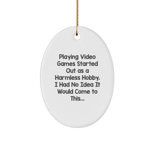 Funny Playing Video Games Oval Ornament Gifts from Friends, Family, Coworkers, or Men to Women, Playing Video Games Enthusiasts, Christmas Unique Decorations - Image 1